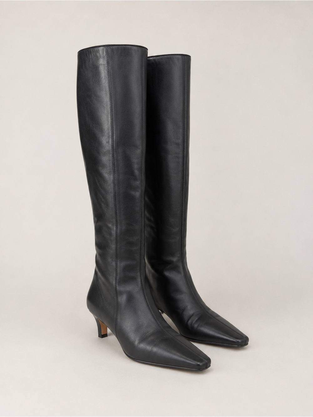 STAUD Black Leather Knee High Boots